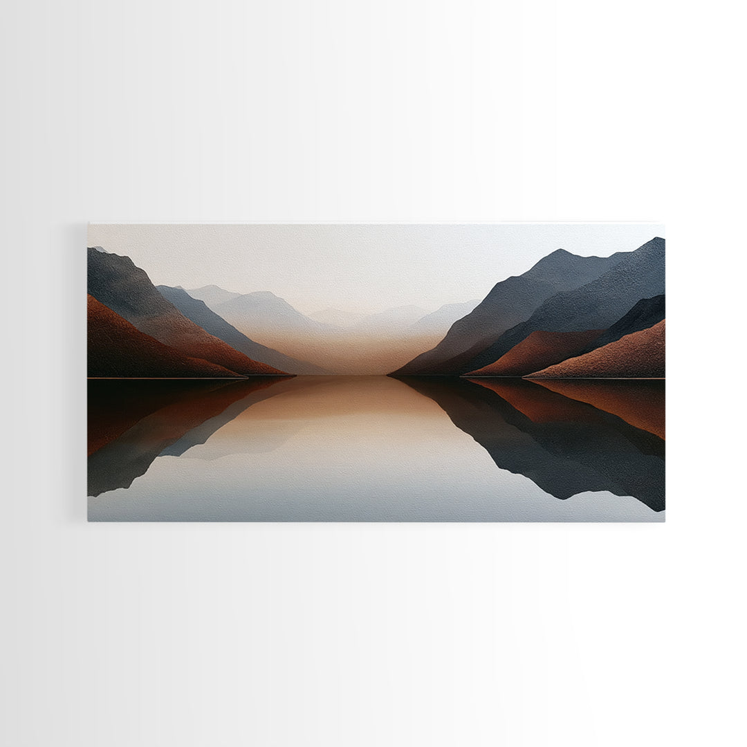 Minimal Fjord Landscape Canvas Print, Scandinavian Art, Living Room Decor, Oil Painting, Nordic, Living Room Wall Art, SCA-2x1-94