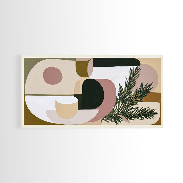Hygge Candle and Pine Branch Still Life Framed Canvas Print, Scandinavian Art, Modern Wall Art, Living Room Decor, Nordic, SCA-2x1-96