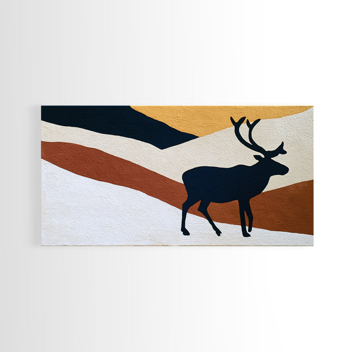 Reindeer Silhouette in Snowy Landscape Canvas Print, Scandinavian Art, Wall Hanging, Living Room Decor, Fine Art, Nordic, SCA-2x1-98