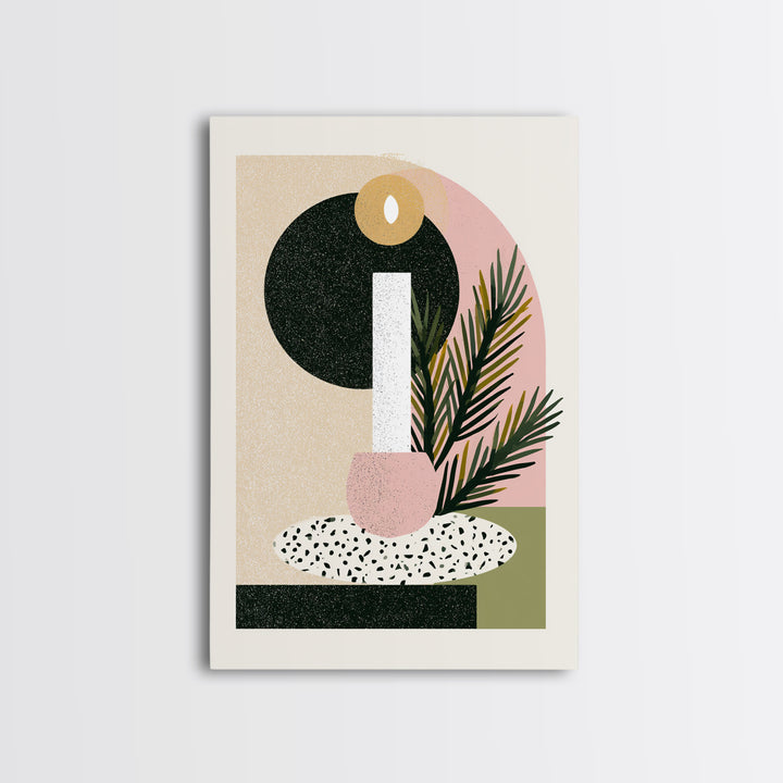 Hygge Candle and Pine Branch Still Life Framed Canvas Print, Scandinavian Art, Canvas Art, Living Room Decor, Fine Art, Nordic, SCA-2x3-12