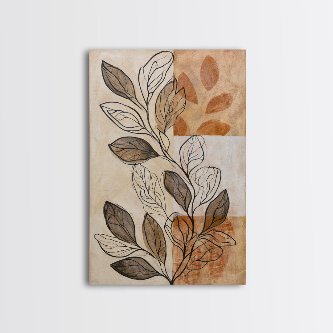 Pale Oak Botanical Line Drawing Framed Canvas Print, Scandinavian Art, Living Room Decor, Fine Art, Nordic, Gallery Decor, SCA-2x3-13