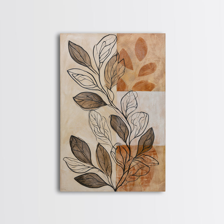 Pale Oak Botanical Line Drawing Framed Canvas Print, Scandinavian Art, Living Room Decor, Fine Art, Nordic, Gallery Decor, SCA-2x3-13
