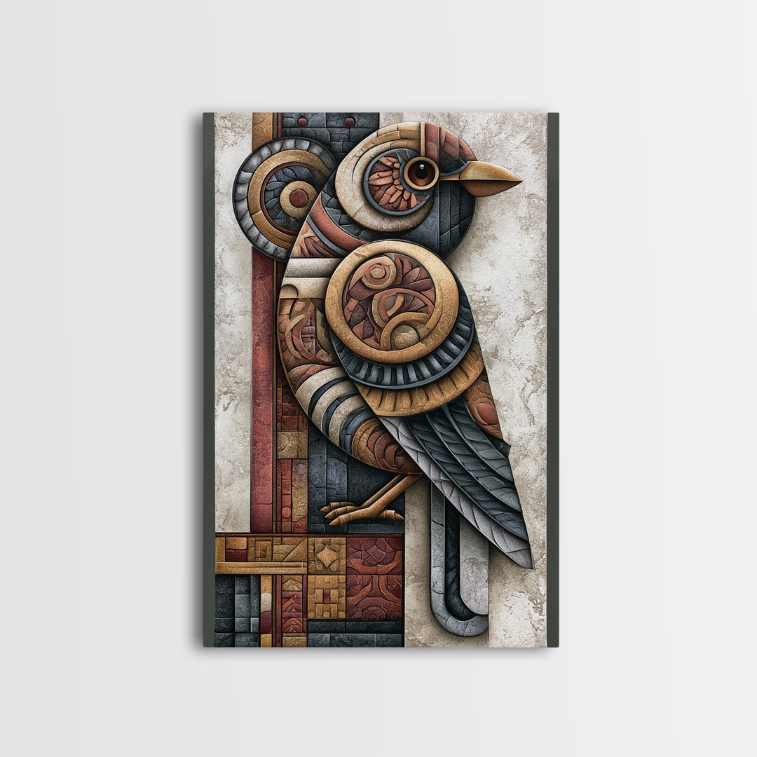 Nordic Folk Bird Framed Canvas Print, Scandinavian Art, Oil Painting, Living Room Decor, Fine Art, Nordic, Boho Wall Decor, SCA-2x3-19