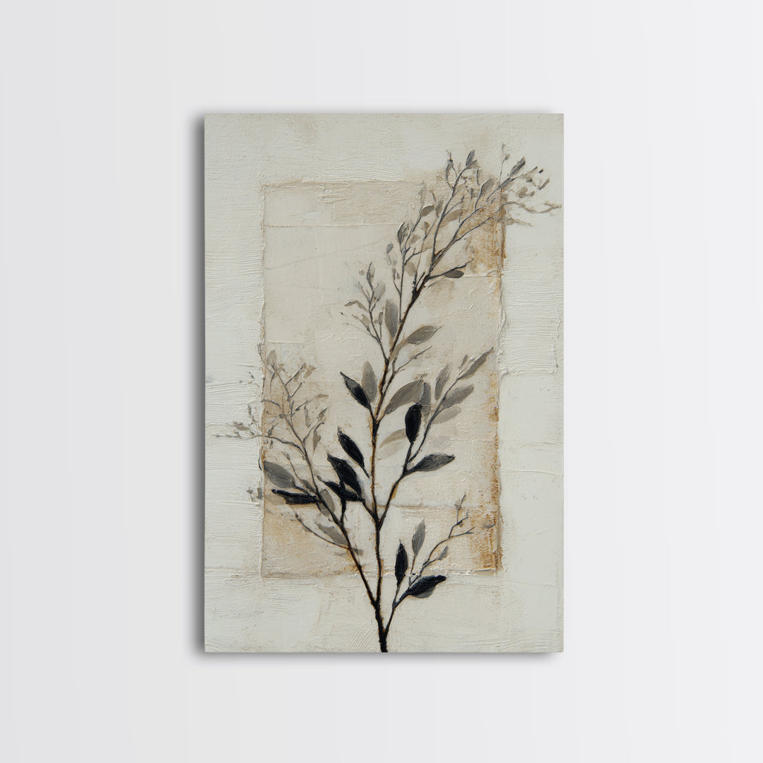 Single Black Branch on Warm White Background Canvas Print, Scandinavian Art, Gallery Decor, Living Room Decor, Nordic, SCA-2x3-28