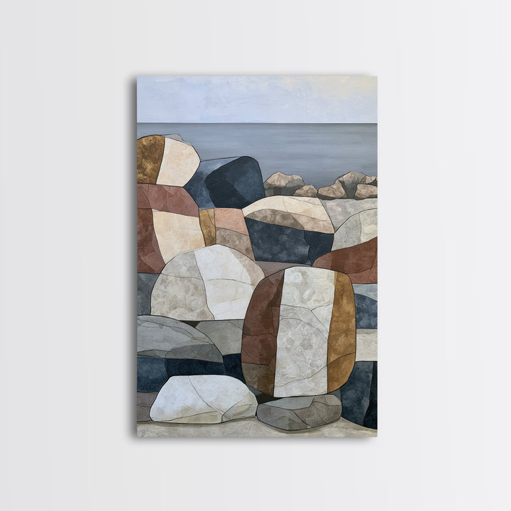 Quiet Coastal Rocks and Gray Sea Canvas Print, Scandinavian Art, Wall Hanging, Living Room Decor, Nordic, Living Room Wall Art, SCA-2x3-31