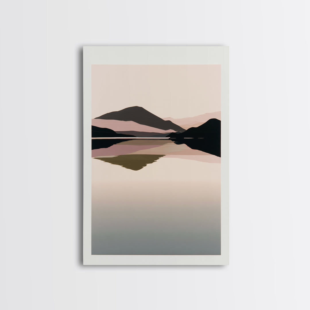 Minimal Fjord Landscape Framed Canvas Print, Scandinavian Art, Oil Painting, Living Room Decor, Nordic, Boho Wall Decor, SCA-2x3-34