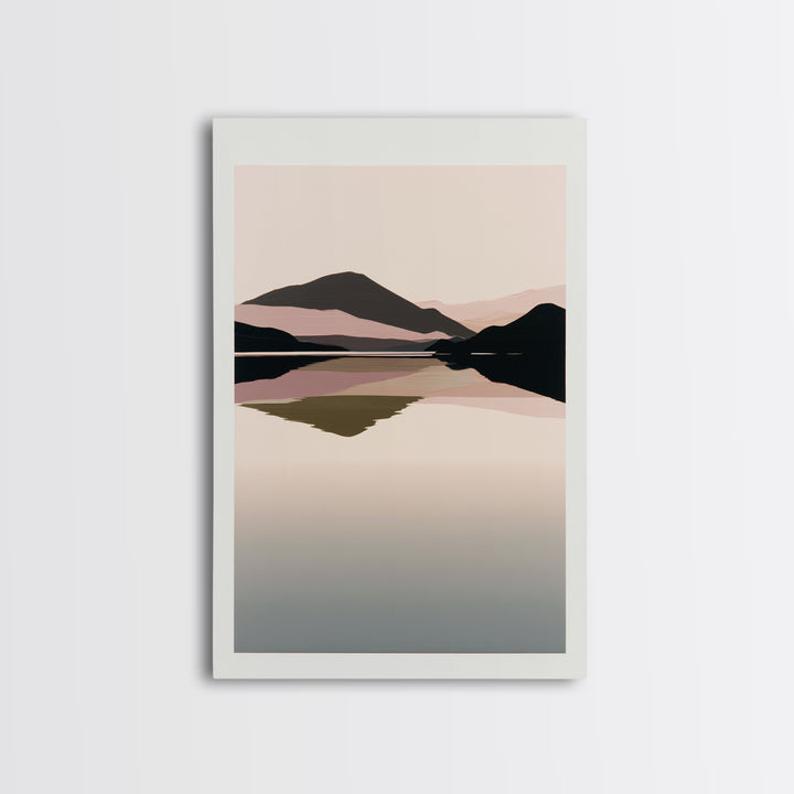 Minimal Fjord Landscape Framed Canvas Print, Scandinavian Art, Oil Painting, Living Room Decor, Nordic, Boho Wall Decor, SCA-2x3-34