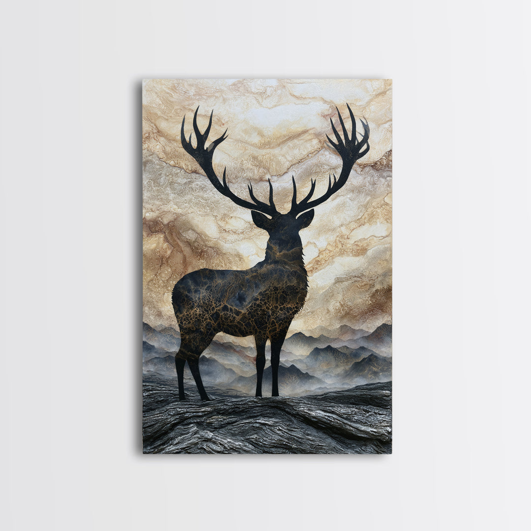 Reindeer Silhouette in Snowy Landscape Canvas Print, Scandinavian Art, Digital Wall Art, Living Room Decor, Nordic, SCA-2x3-38