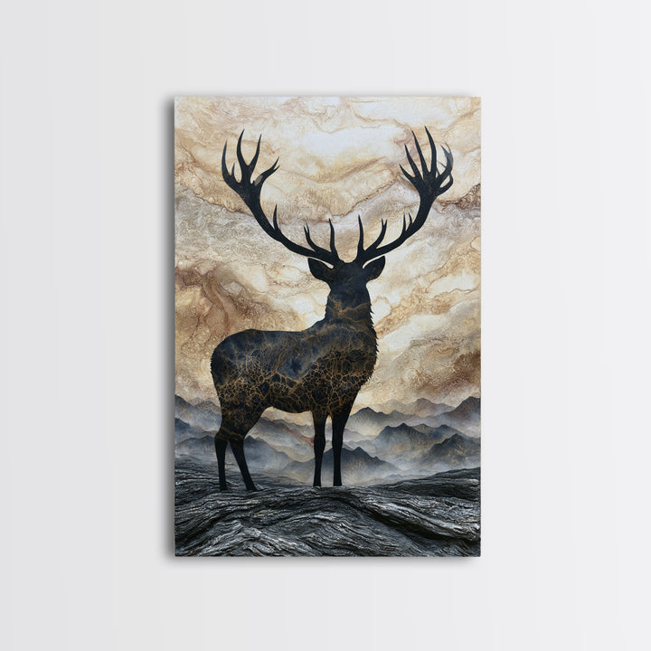Reindeer Silhouette in Snowy Landscape Canvas Print, Scandinavian Art, Digital Wall Art, Living Room Decor, Nordic, SCA-2x3-38