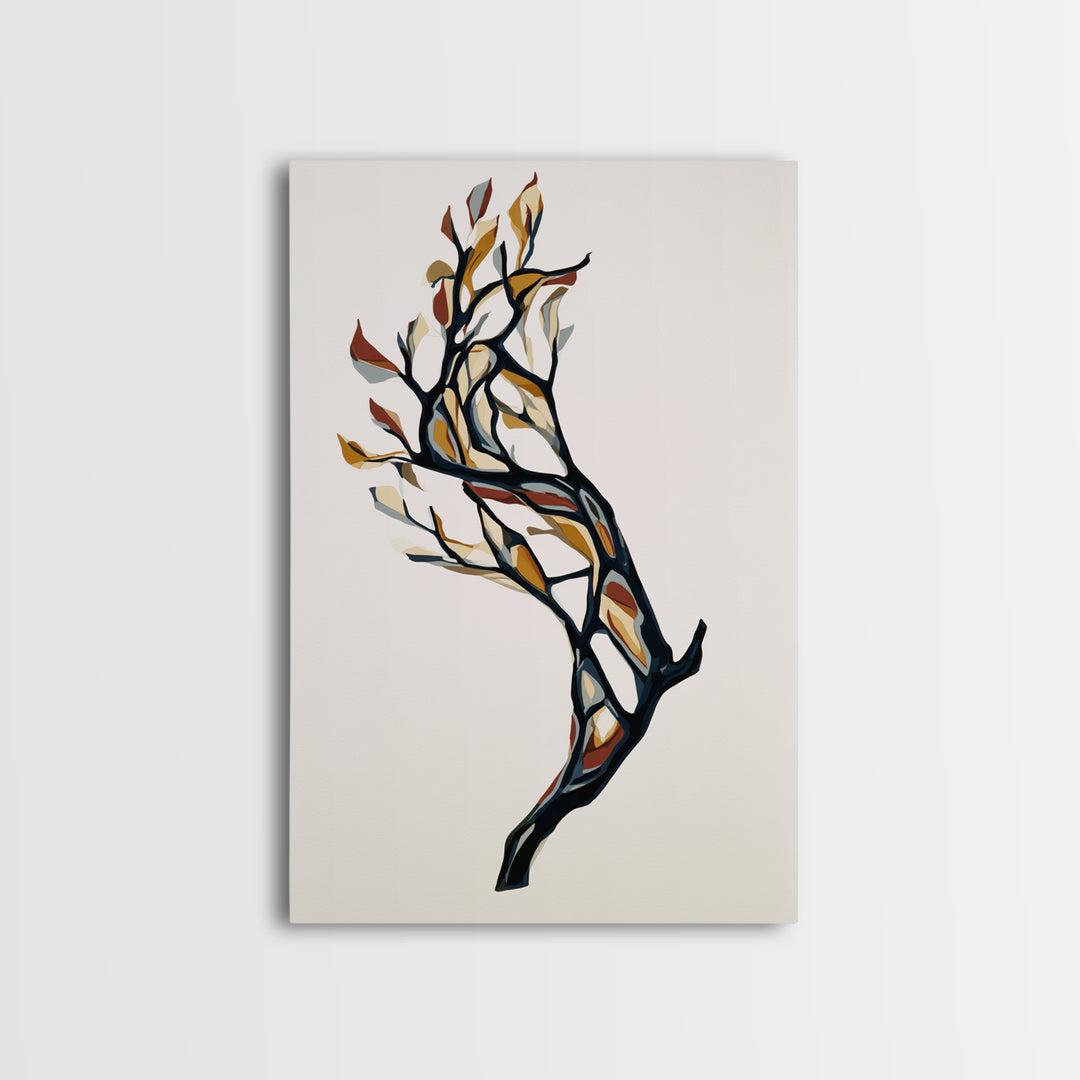 Single Black Branch on Warm White Background Canvas Print, Scandinavian Art, Mid Century Modern, Living Room Decor, Nordic, SCA-2x3-4