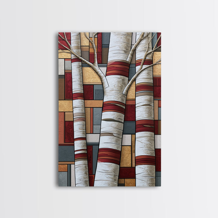 Birch Tree Trunks Framed Canvas Print, Scandinavian Art, Abstract Wall Art, Living Room Decor, Abstract Art, Nordic, SCA-2x3-41