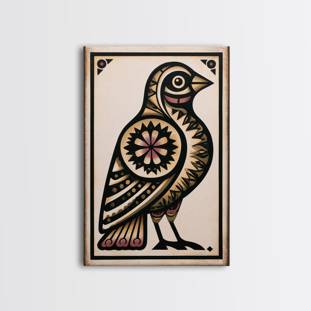 Nordic Folk Bird Framed Canvas Print, Scandinavian Art, Modern Wall Art, Living Room Decor, Fine Art, Nordic, Statement Artwork, SCA-2x3-43