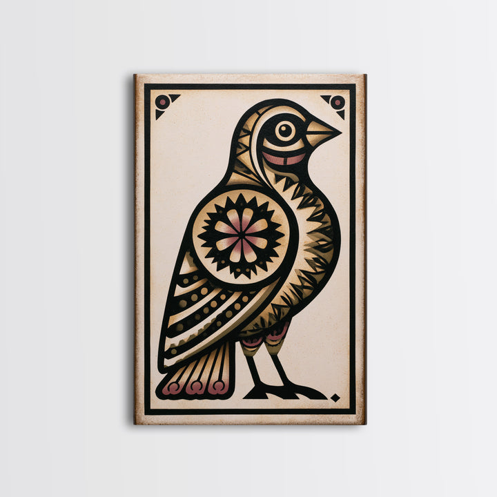 Nordic Folk Bird Framed Canvas Print, Scandinavian Art, Modern Wall Art, Living Room Decor, Fine Art, Nordic, Statement Artwork, SCA-2x3-43