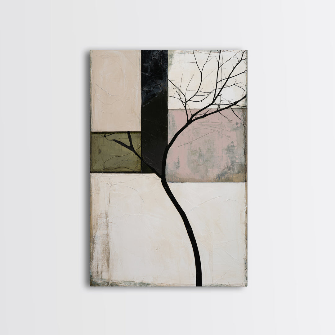 Single Black Branch on Warm White Background Canvas Print, Scandinavian Art, Digital Wall Art, Living Room Decor, Nordic, SCA-2x3-52