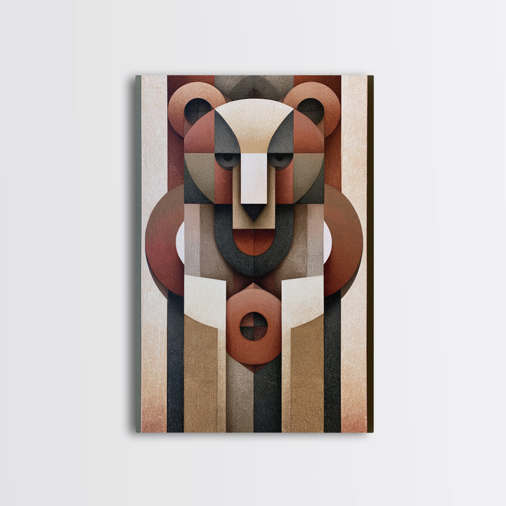 Geometric Bear with Muted Colors Framed Canvas Print, Scandinavian Art, Modern Wall Art, Living Room Decor, Abstract Art, SCA-2x3-53