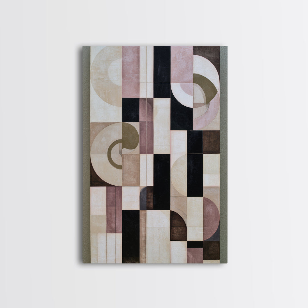 Soft Beige Geometric Abstraction Framed Canvas Print, Scandinavian Art, Living Room Wall Art, Living Room Decor, Abstract Art, SCA-2x3-59