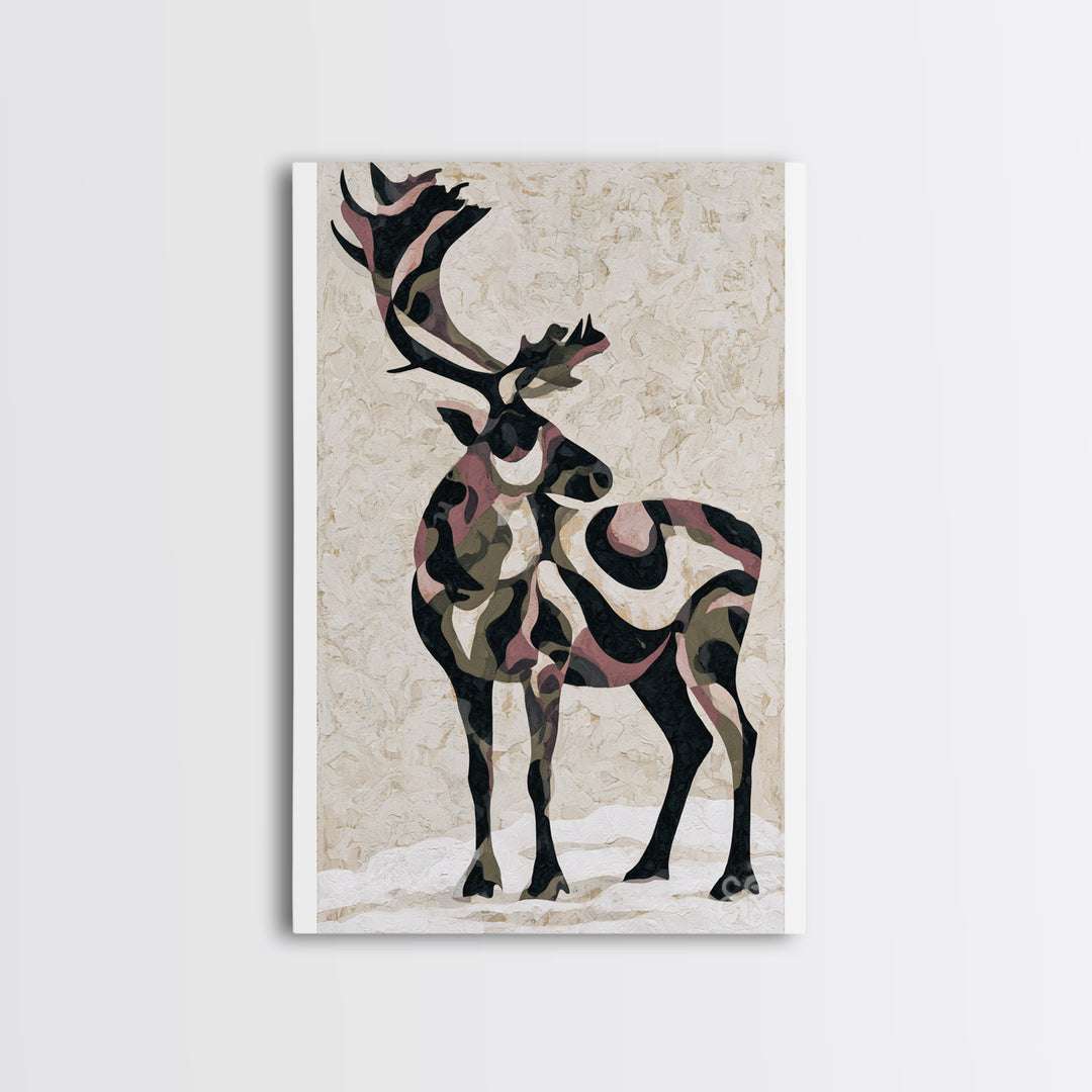 Reindeer Silhouette in Snowy Landscape Canvas Print, Scandinavian Art, Farmhouse Decor, Living Room Decor, Fine Art, Nordic, SCA-2x3-62