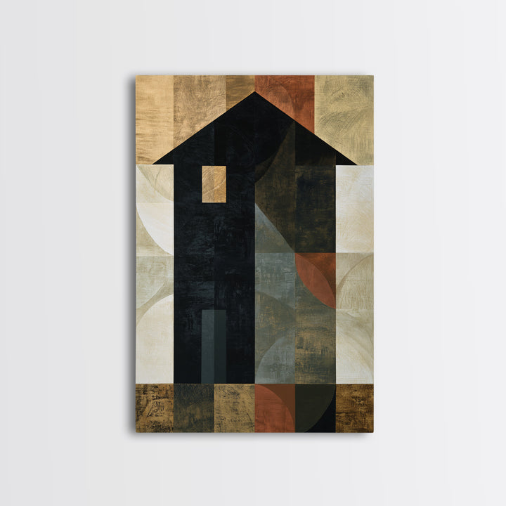 Simple Black House Shape Framed Canvas Print, Scandinavian Art, Abstract Painting, Living Room Decor, Abstract Art, Nordic, SCA-2x3-63