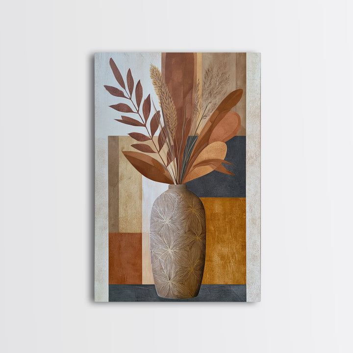 Ceramic Vase with Dried Grasses Framed Canvas Print, Scandinavian Art, Living Room Wall Art, Living Room Decor, Nordic, SCA-2x3-69