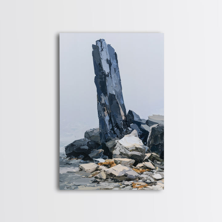 Quiet Coastal Rocks and Gray Sea Canvas Print, Scandinavian Art, Art, Living Room Decor, Fine Art, Nordic, Abstract Art, SCA-2x3-7