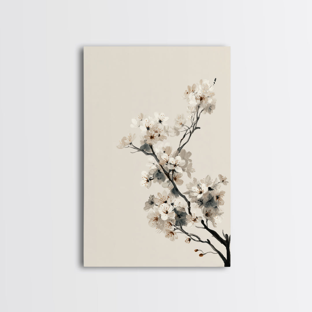 Single Black Branch on Warm White Background Canvas Print, Scandinavian Art, Statement Artwork, Living Room Decor, Nordic, SCA-2x3-76