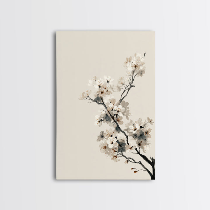 Single Black Branch on Warm White Background Canvas Print, Scandinavian Art, Statement Artwork, Living Room Decor, Nordic, SCA-2x3-76