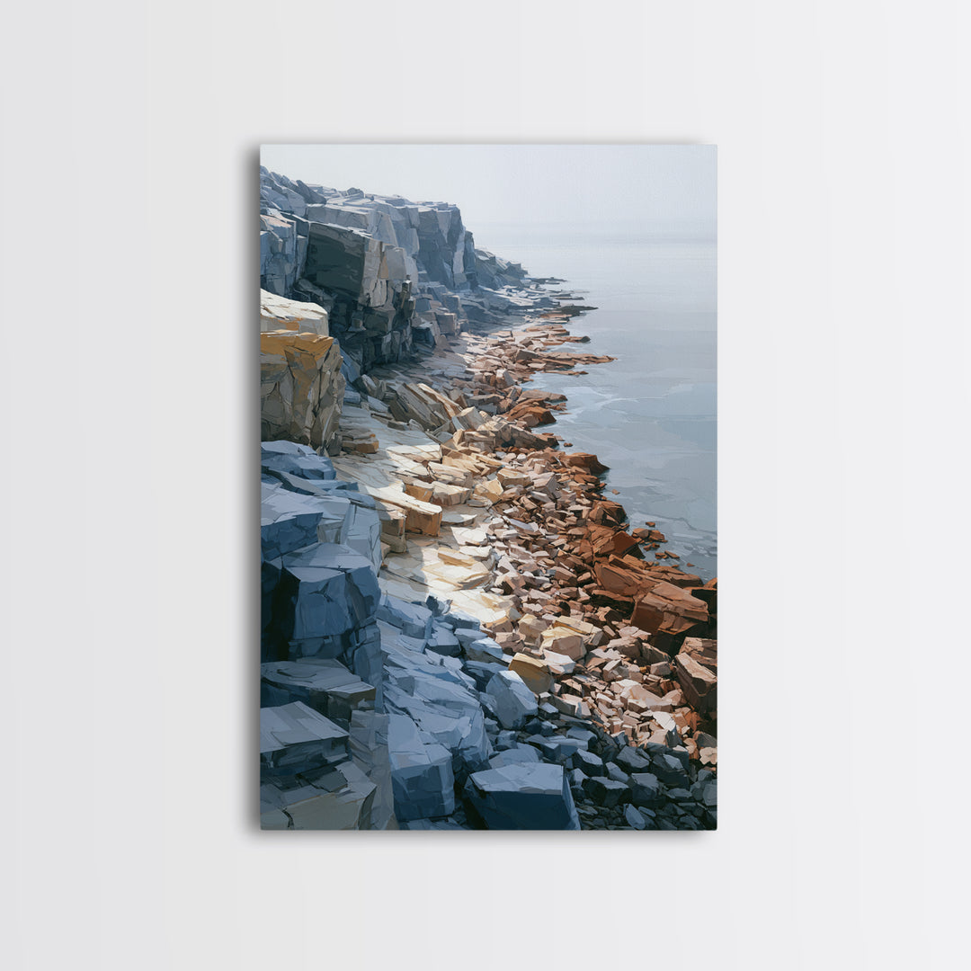 Quiet Coastal Rocks and Gray Sea Canvas Print, Scandinavian Art, Canvas Print, Living Room Decor, Fine Art, Nordic, SCA-2x3-79