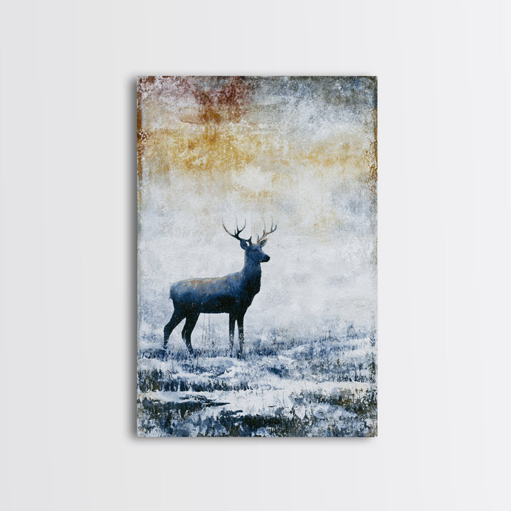 Reindeer Silhouette in Snowy Landscape Canvas Print, Scandinavian Art, Farmhouse Decor, Living Room Decor, Fine Art, Nordic, SCA-2x3-86