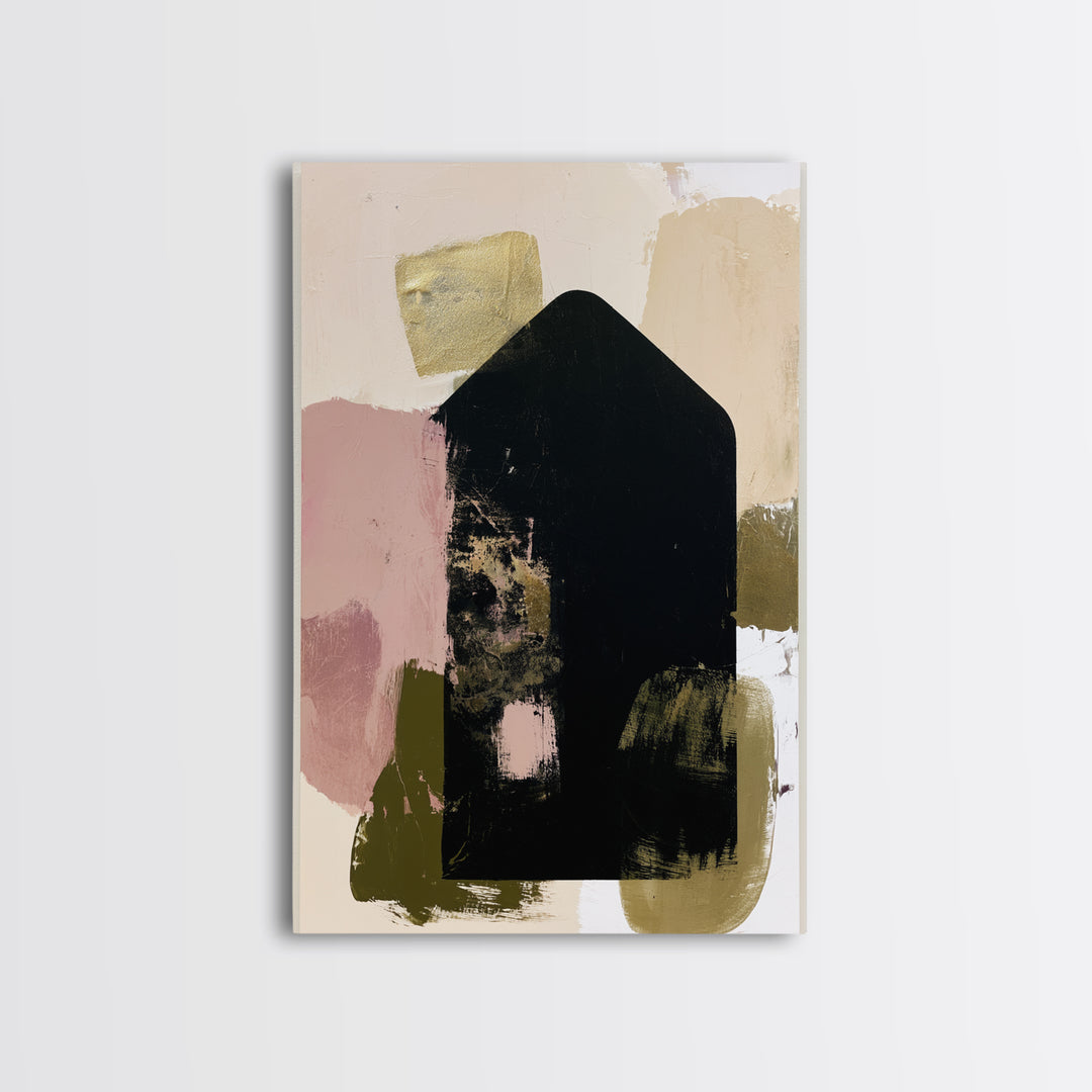 Simple Black House Shape Framed Canvas Print, Scandinavian Art, Textured Painting, Living Room Decor, Fine Art, Nordic, SCA-2x3-87