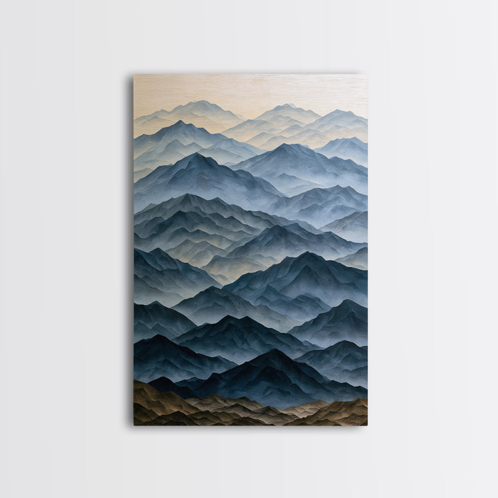 Muted Mountain Layers Framed Canvas Print, Scandinavian Art, Living Room Wall Art, Living Room Decor, Fine Art, Nordic, SCA-2x3-88