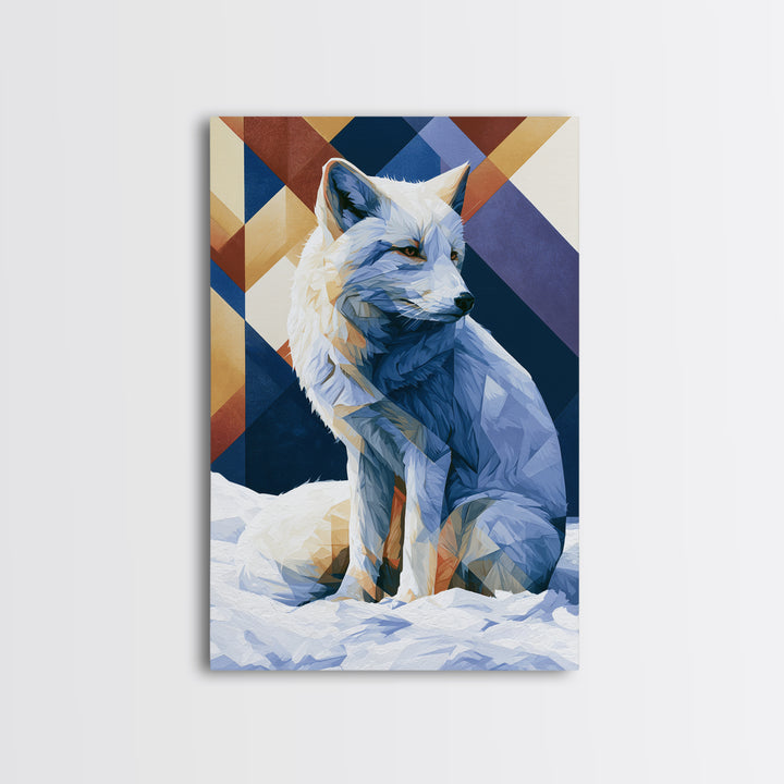 White Fox in Quiet Snow Framed Canvas Print, Scandinavian Art, Mid Century Modern, Living Room Decor, Abstract Art, Nordic, SCA-2x3-92