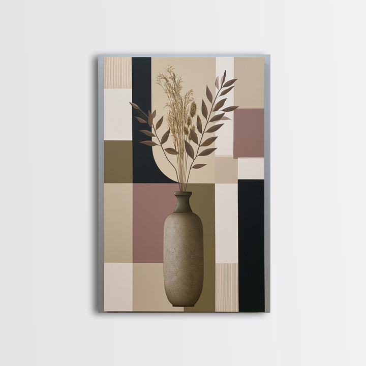 Ceramic Vase with Dried Grasses Framed Canvas Print, Scandinavian Art, Living Room Wall Art, Living Room Decor, Nordic, SCA-2x3-93