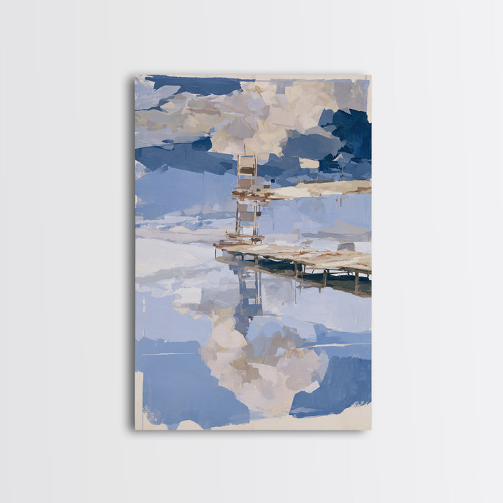 Calm Lake Dock Canvas Print, Scandinavian Art, Minimalist Decor, Living Room Decor, Nordic, Oil Painting, Digital Wall Art, SCA-2x3-95