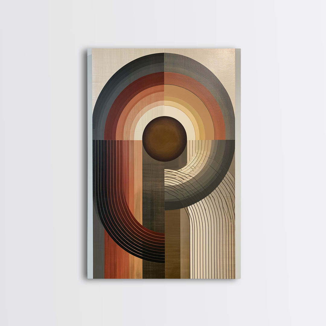 Minimal Sun over Pine Forest Framed Canvas Print, Scandinavian Art, Abstract Painting, Living Room Decor, Fine Art, Nordic, SCA-2x3-97