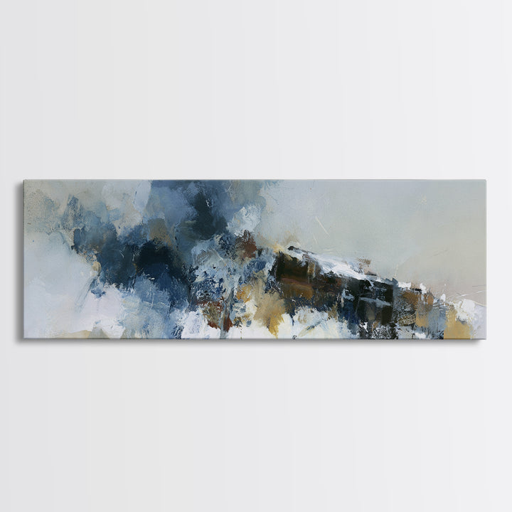 Winter Cabin Smoke Framed Canvas Print, Scandinavian Art, Oil Painting, Living Room Decor, Fine Art, Nordic, Boho Wall Decor, SCA-3x1-10