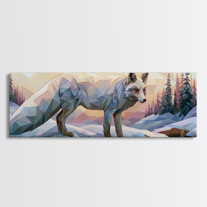 White Fox in Quiet Snow Canvas Print, Scandinavian Art, Printable, Living Room Decor, Abstract Art, Nordic, Abstract Wall Art, SCA-3x1-100