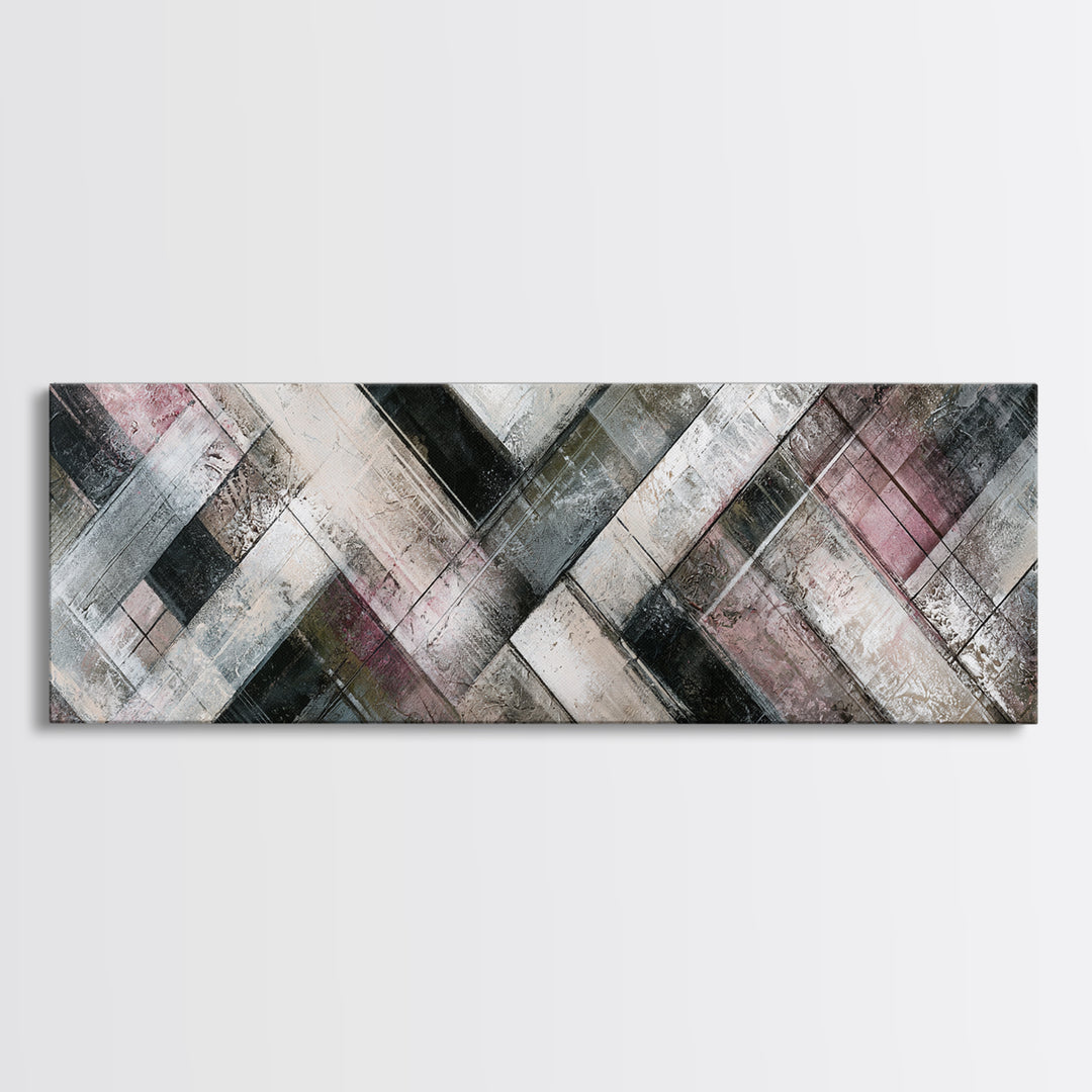 Herringbone Monochrome Pattern Canvas Print, Scandinavian Art, Luxury Decor, Living Room Decor, Fine Art, Nordic, SCA-3x1-14