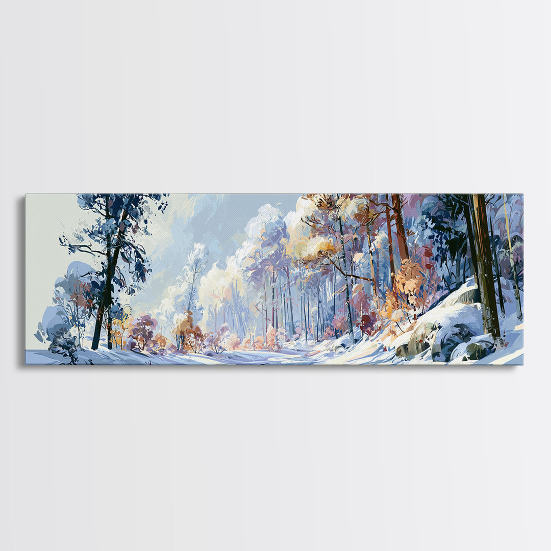 Snowy Nordic Forest Framed Canvas Print, Scandinavian Art, Gallery Decor, Living Room Decor, Fine Art, Nordic, Home Decor, SCA-3x1-17