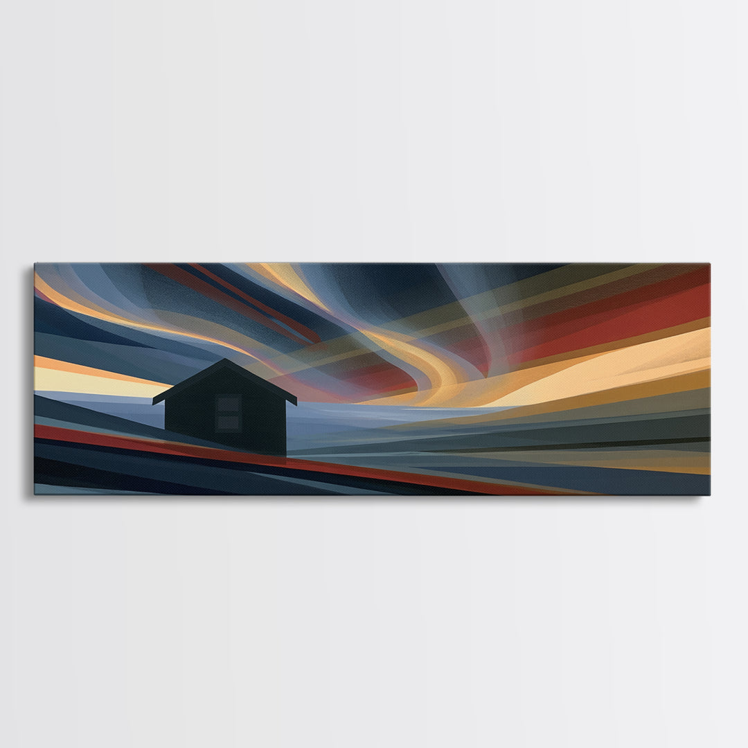 Simple Black House Shape Framed Canvas Print, Scandinavian Art, Contemporary Art, Living Room Decor, Abstract Art, Nordic, SCA-3x1-23