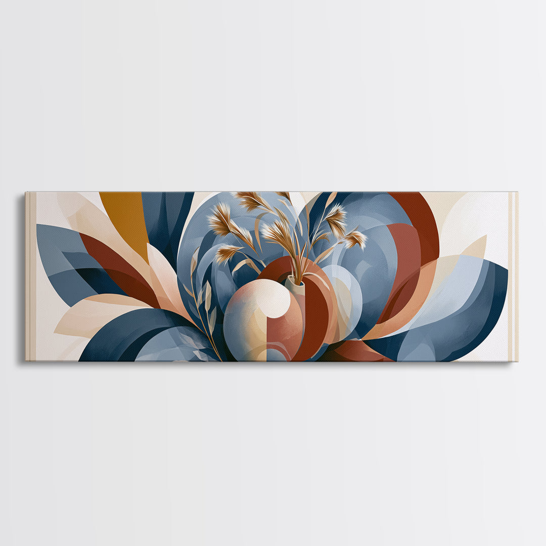 Ceramic Vase with Dried Grasses Canvas Print, Scandinavian Art, Floral Wall Art, Living Room Decor, Oil Painting, Nordic, SCA-3x1-29