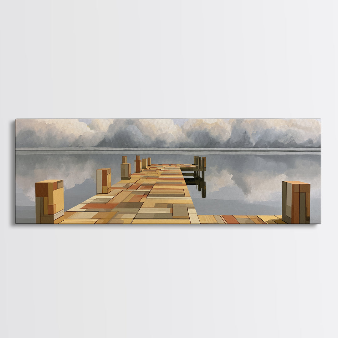 Calm Lake Dock Canvas Print, Scandinavian Art, Home Decor, Living Room Decor, Fine Art, Nordic, Wall Hanging, Abstract Art, SCA-3x1-31