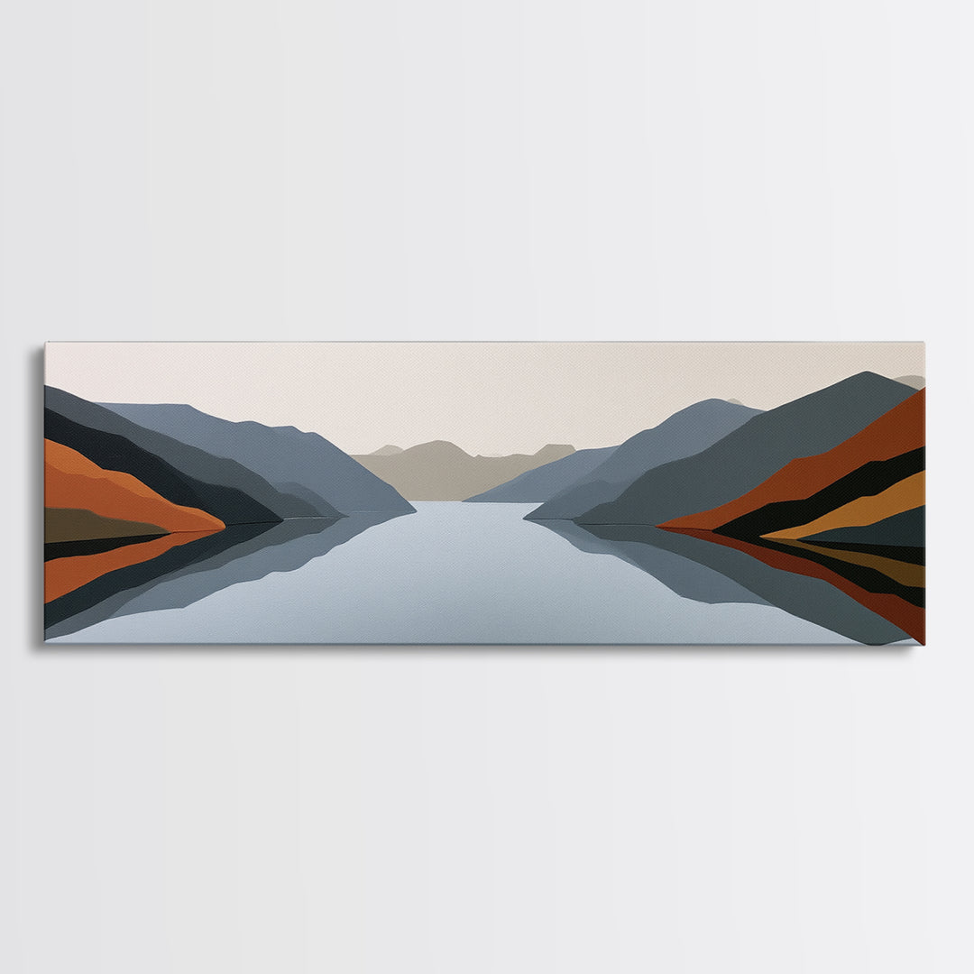 Minimal Fjord Landscape Canvas Print, Scandinavian Art, Boho Decor, Living Room Decor, Fine Art, Nordic, Luxury Decor, SCA-3x1-66
