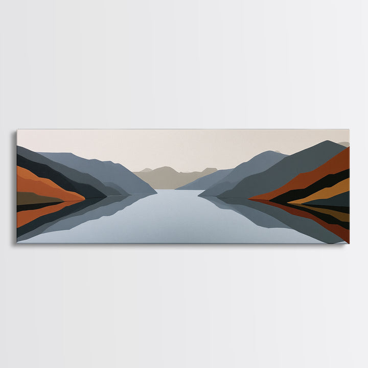 Minimal Fjord Landscape Canvas Print, Scandinavian Art, Boho Decor, Living Room Decor, Fine Art, Nordic, Luxury Decor, SCA-3x1-66