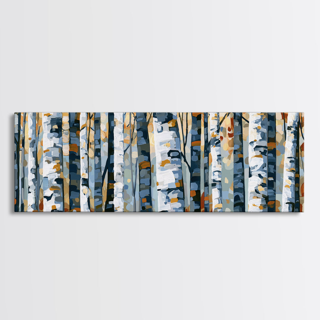 Birch Tree Trunks Framed Canvas Print, Scandinavian Art, Textured Painting, Living Room Decor, Nordic, Christmas Decor, SCA-3x1-73