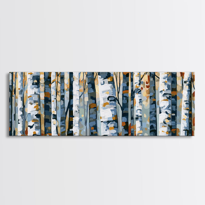 Birch Tree Trunks Framed Canvas Print, Scandinavian Art, Textured Painting, Living Room Decor, Nordic, Christmas Decor, SCA-3x1-73