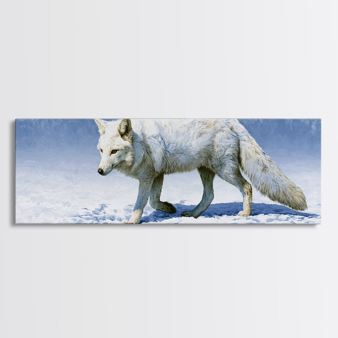 White Fox in Quiet Snow Canvas Print, Scandinavian Art, Art Print, Living Room Decor, Fine Art, Nordic, Farmhouse Decor, SCA-3x1-76