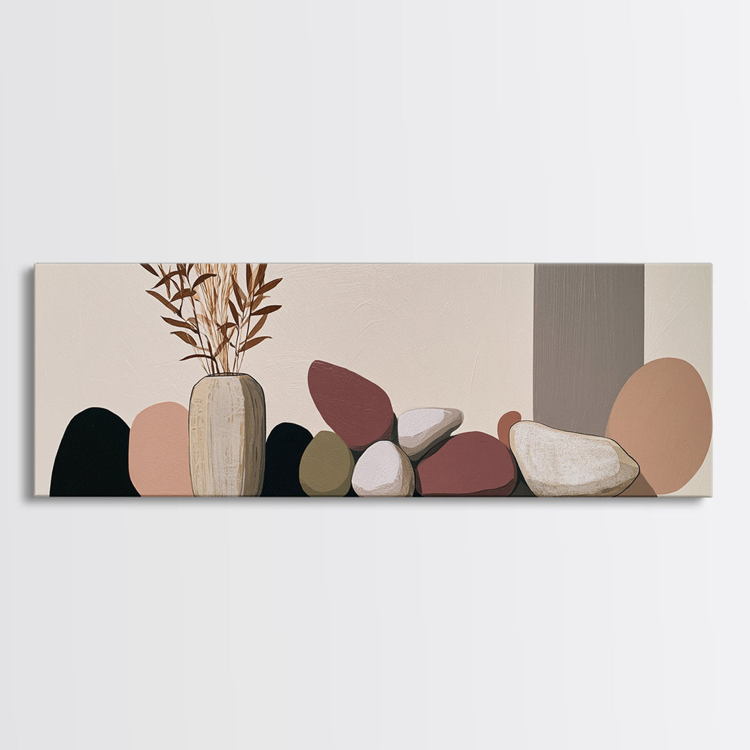 Ceramic Vase with Dried Grasses Framed Canvas Print, Scandinavian Art, Fine Art Print, Living Room Decor, Fine Art, Nordic, SCA-3x1-77