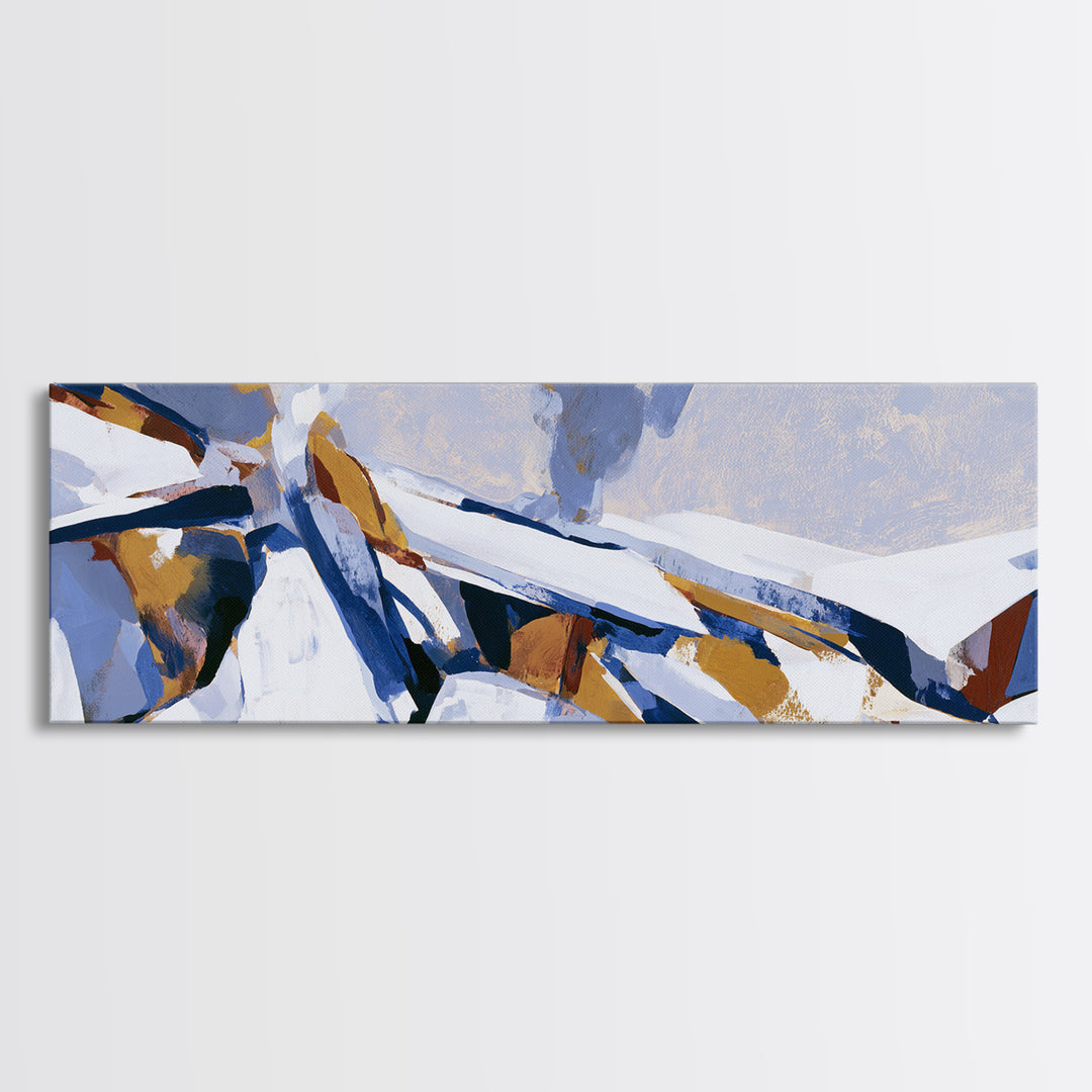 Winter Cabin Smoke Framed Canvas Print, Scandinavian Art, Modern Wall Art, Living Room Decor, Nordic, Statement Artwork, SCA-3x1-82
