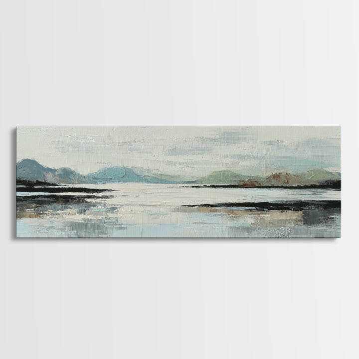 Minimal Sun over Pine Forest Framed Canvas Print, Scandinavian Art, Boho Wall Decor, Living Room Decor, Fine Art, Nordic, SCA-3x1-9