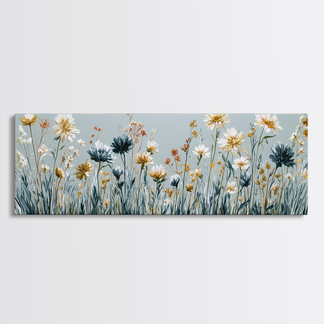 Minimal Meadow Flowers Canvas Print, Scandinavian Art, Neutral Decor, Living Room Decor, Oil Painting, Nordic, Wall Decor, SCA-3x1-98